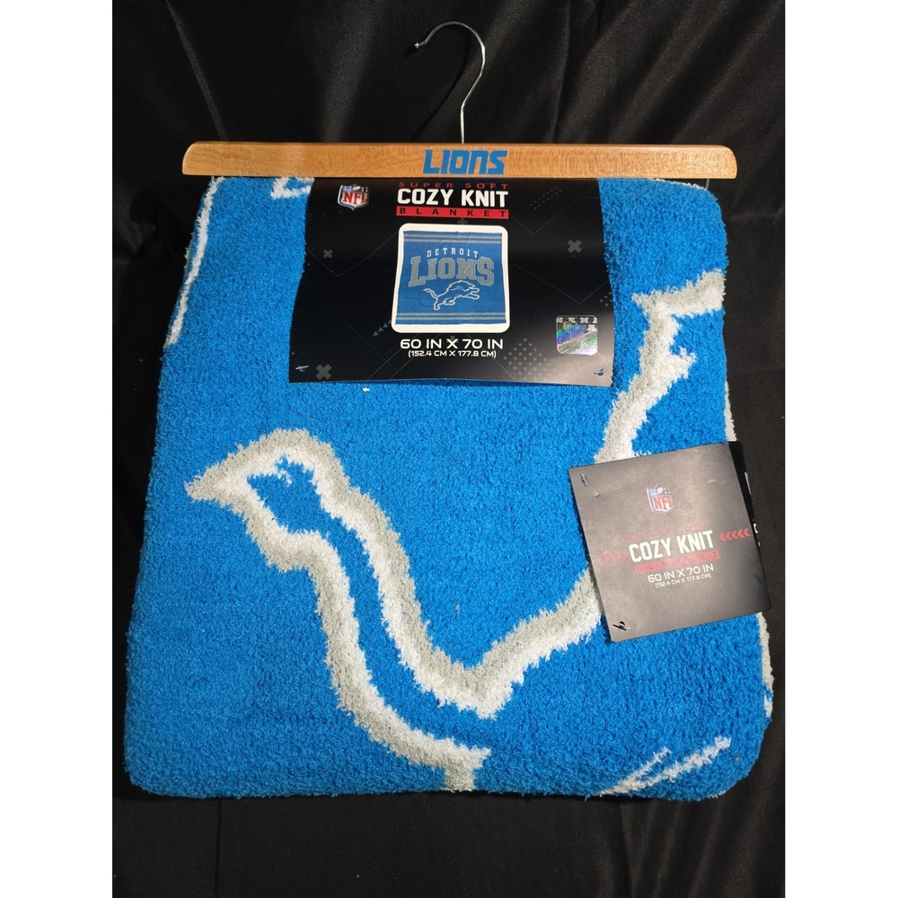 NFL Detroit Lions Super Soft Cozy Knit 60x70in Blanket Pegasus Blue NWT